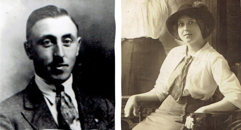 Vintage portraits of a man and woman from the early 1900s, highlighting historical community life.